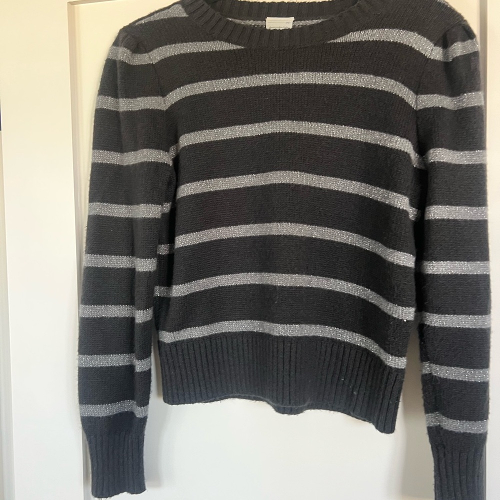 Abercrombie Kids Black and Gray Striped Crewneck Sweater